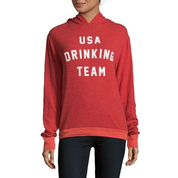 Wildfox Tops - Wildfox Red USA Drinking Team Hooded Sweatshirt XS